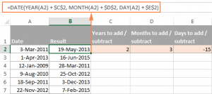 Сложение и вычитание дней, недель, месяцев и лет в Excel